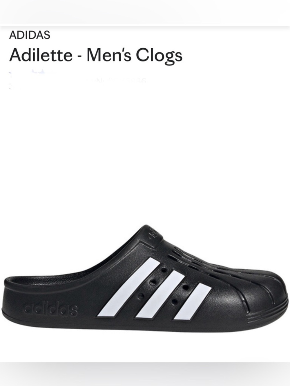 adidas Black Slip-On Clog with White Three Stripes